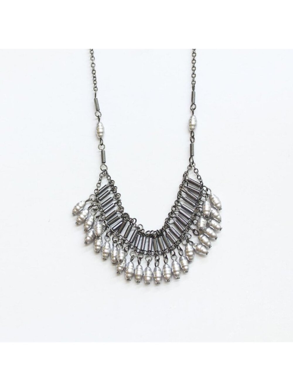 NWT Express Beaded Mini Tassel Design Choker Necklace Gunmetal Black 16" + 4"